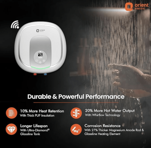 Orient Aquator+ Iot|10L storage water heater|Iot enabled - smart energy saving |5 star ENERGY SAVING rating |8 bar pressure compatibility|suitable for high-rise buildings - Image 3